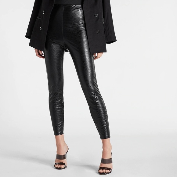 High Waisted Croc Faux Leather Leggings 